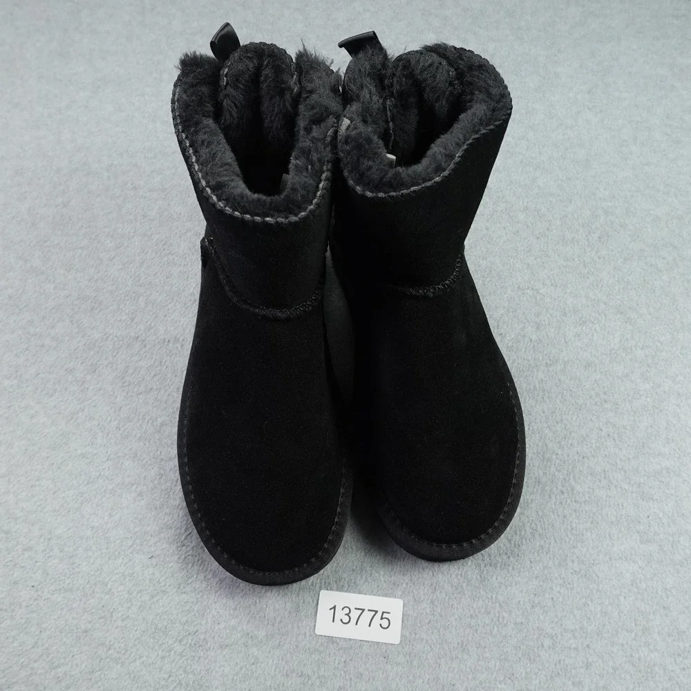 UGG Boots Womens 39 Black Gita Satin Bow Suede Sheepskin Ankle Winter